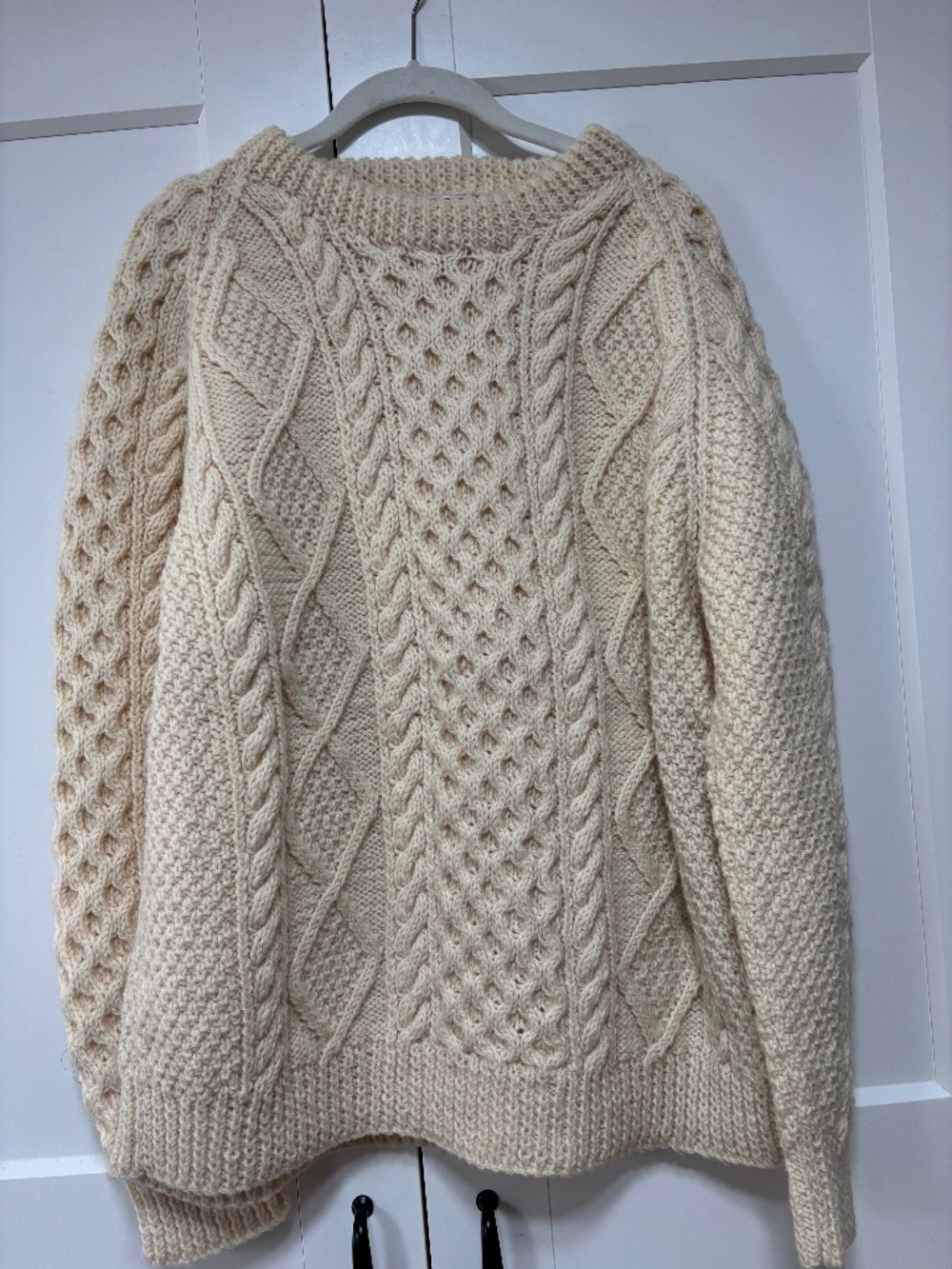 John Molloy 100% Wool Donegal Ireland Cream Aran Cable Knit Fisherman Sweater